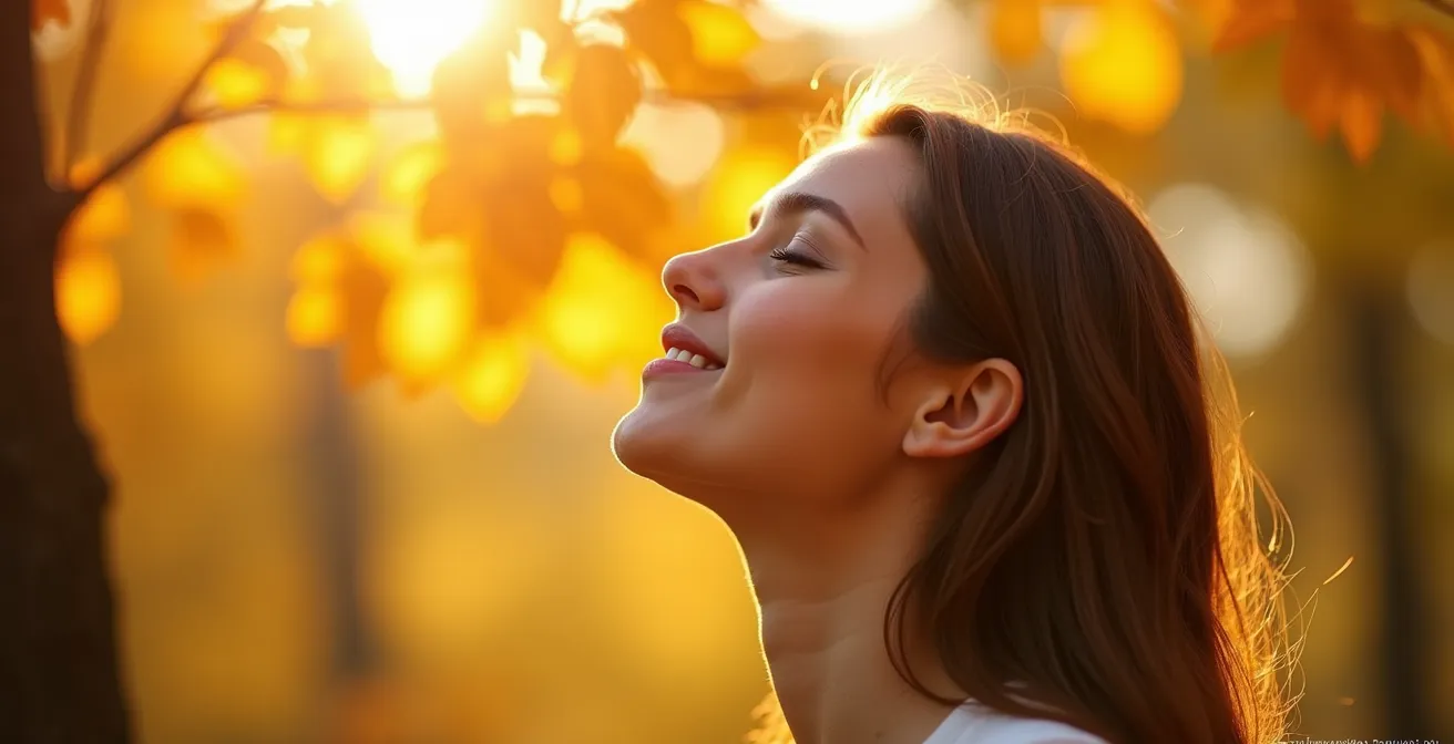 Lumière dorée d'automne filtrant à travers les feuilles de hêtre jaunes et oranges dans les Pyrénées