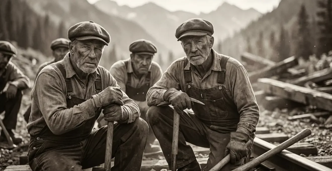 Reconstitution historique des ouvriers travaillant sur le chantier du barrage d'Artouste dans les années 1920
