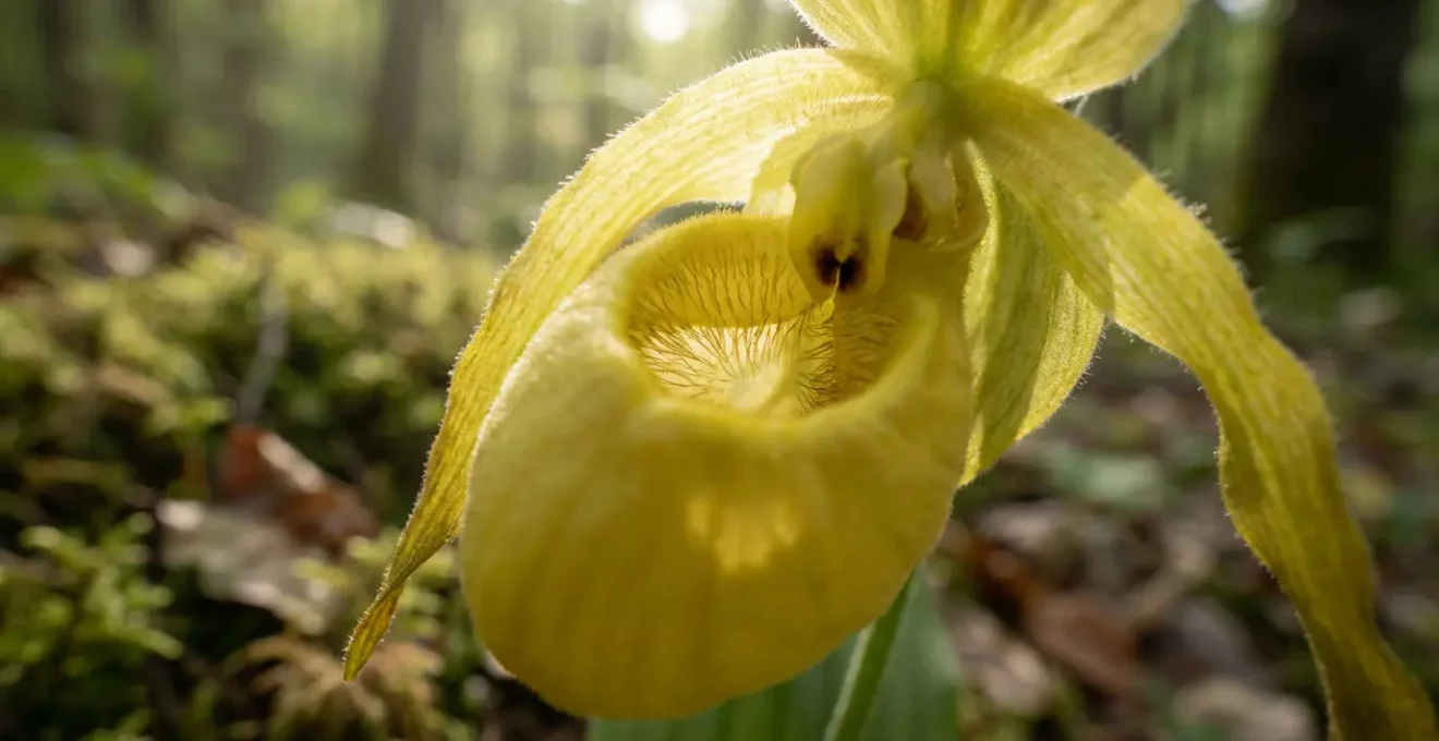 Détails macro d'un Sabot de Vénus photographié avec technique de focus stacking